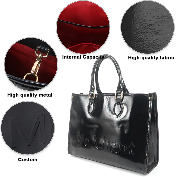 Women Black Glossy Patent PU L - Structured Handbag Top Handle recension och pris