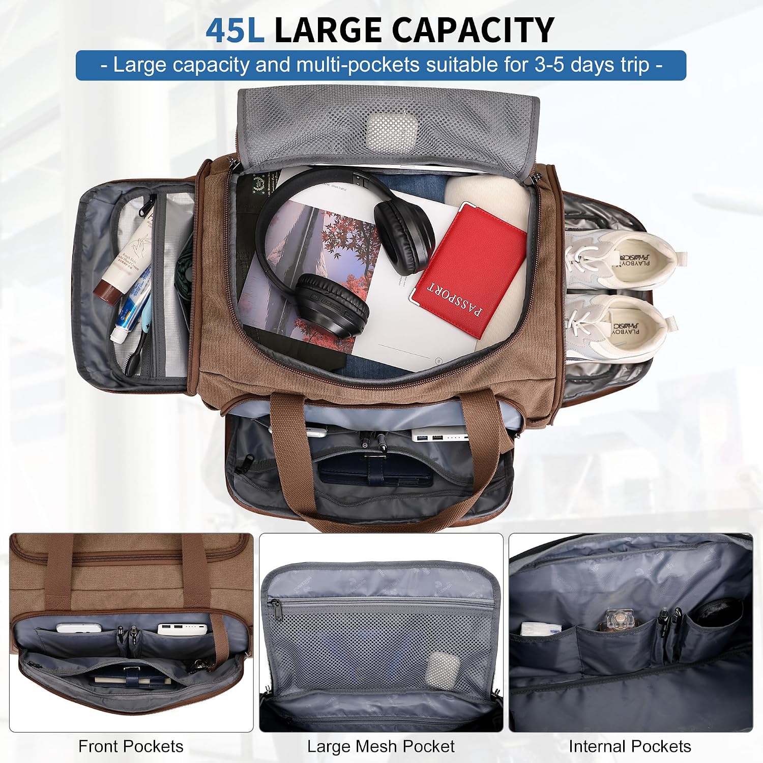 Canvas Duffle Bag for Men 3 in - Weekender Bag Duffle recension och pris