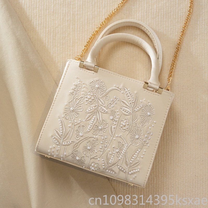 Embroidered Pearl Handbag Vint - Structured Handbag Top Handle recension och pris